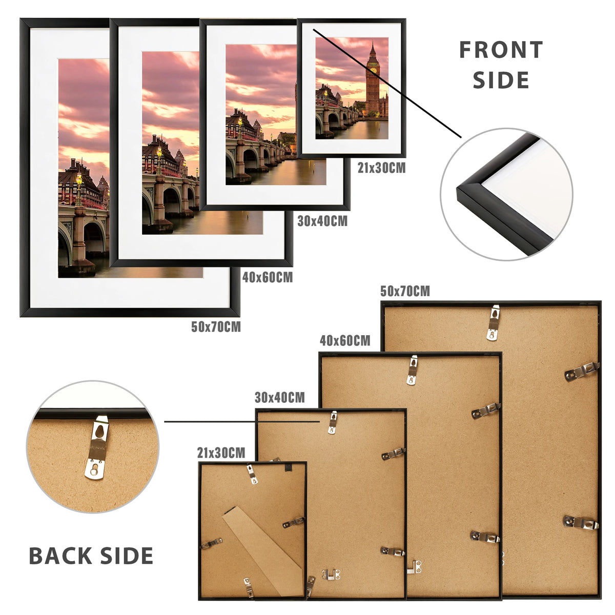 Minimalist Aluminum Picture Frames With Mat For Gallery Wall Art