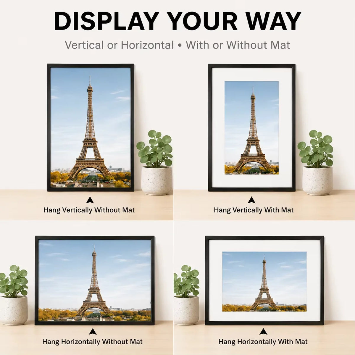 Minimalist Aluminum Picture Frames With Mat For Gallery Wall Art