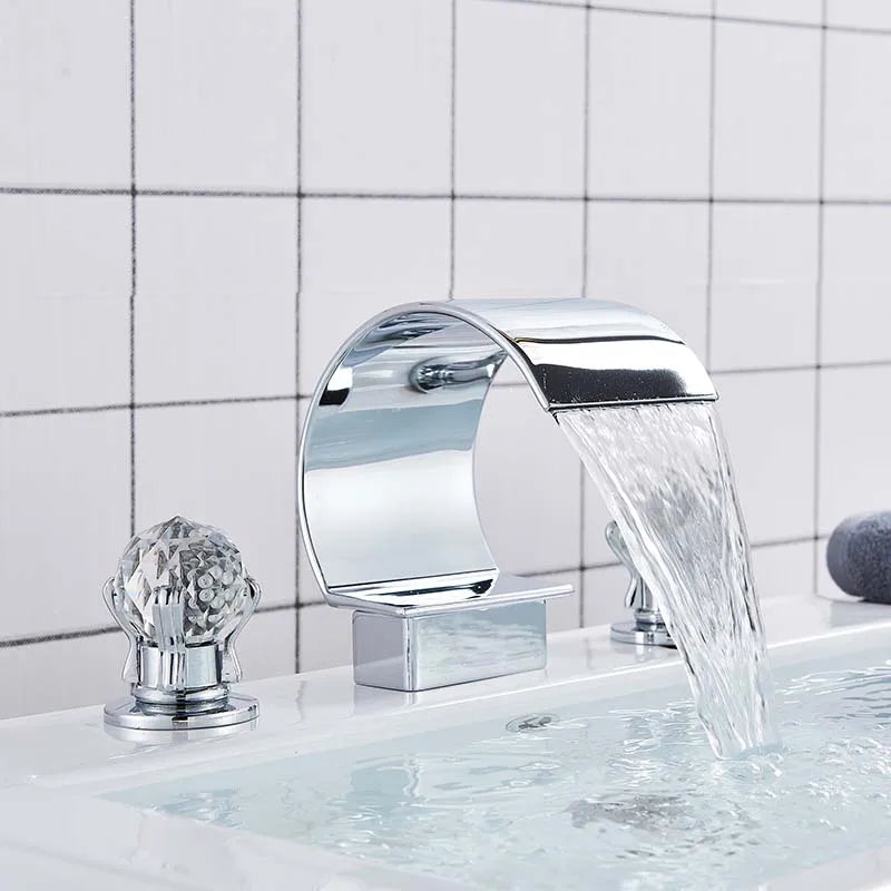 Dfrkjhre Deck Mounted Waterfall Basin Faucet With Crystal Handles