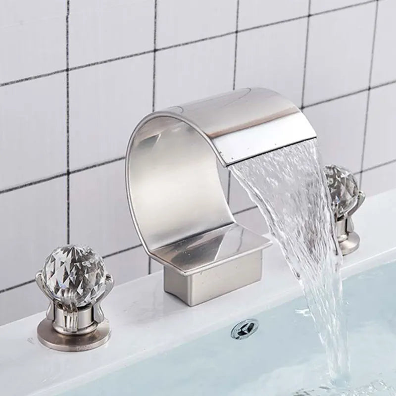 Dfrkjhre Deck Mounted Waterfall Basin Faucet With Crystal Handles