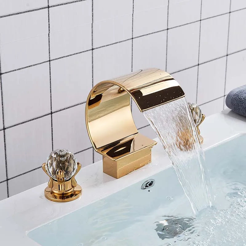 Dfrkjhre Deck Mounted Waterfall Basin Faucet With Crystal Handles