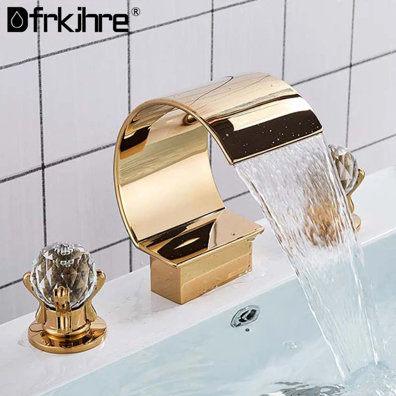Dfrkjhre Deck Mounted Waterfall Basin Faucet With Crystal Handles