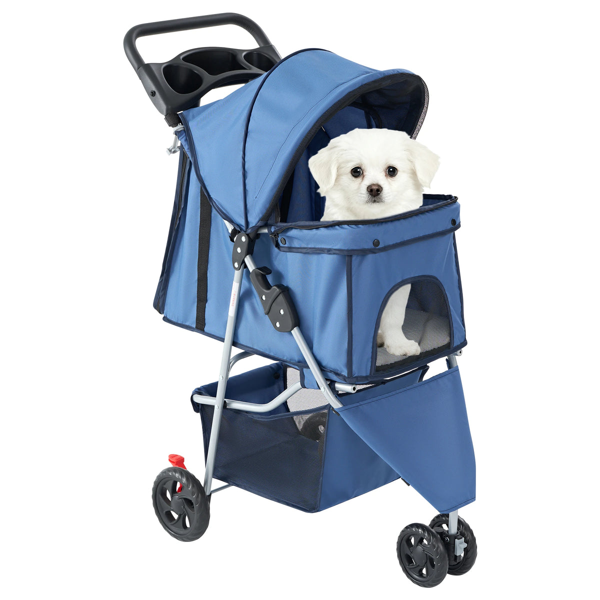 Dumos Foldable 3 Wheel Pet Stroller With Mesh Window Basket