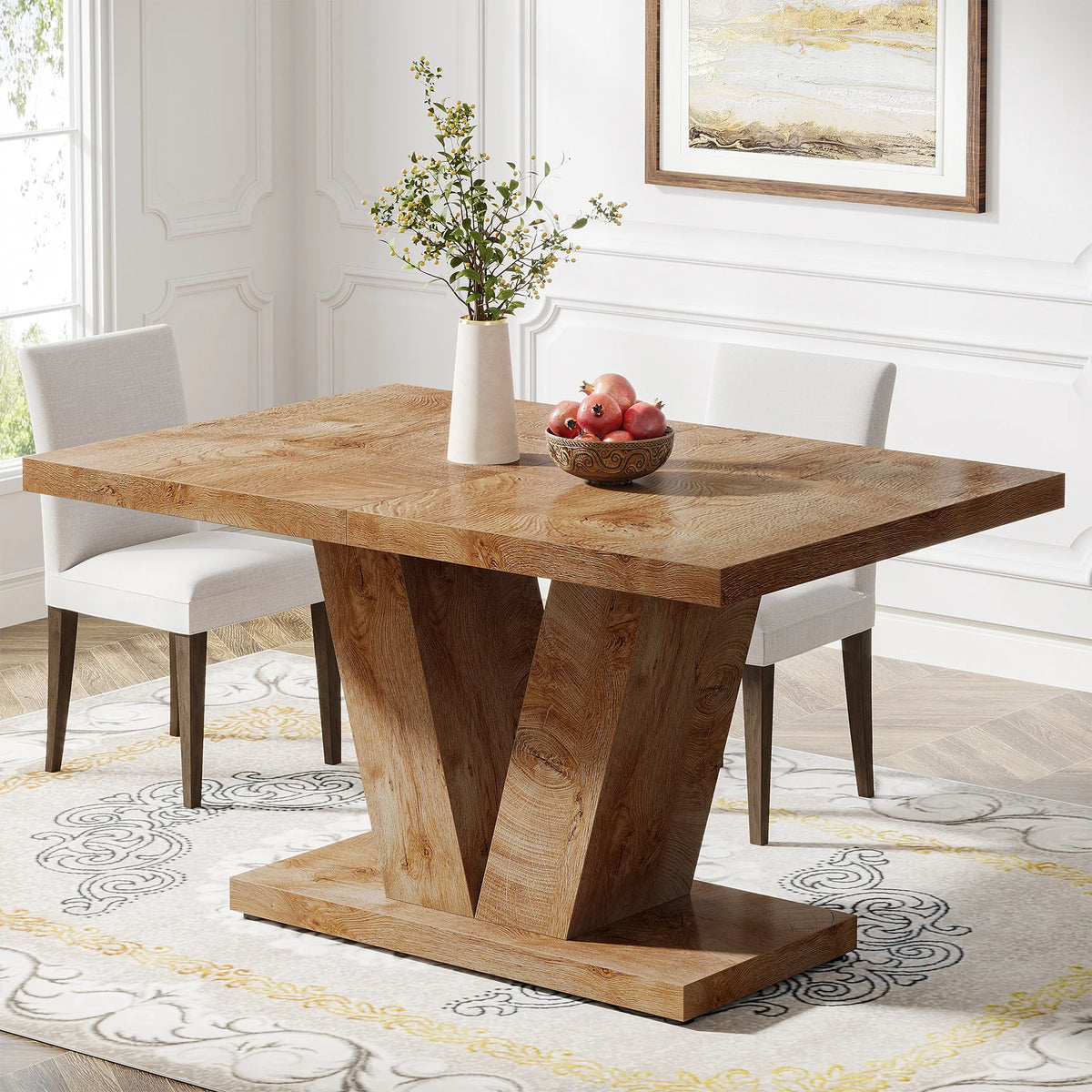 Tribesigns Heavy Duty Pedestal Farmhouse Wooden Dining Table
