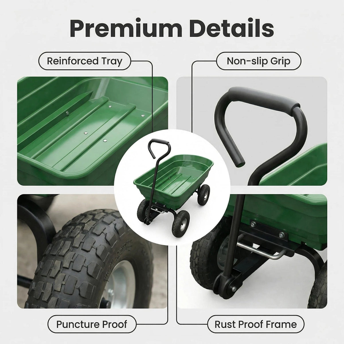 HiMISS Heavy Duty 4 Wheel Garden Dump Cart Poly Bed
