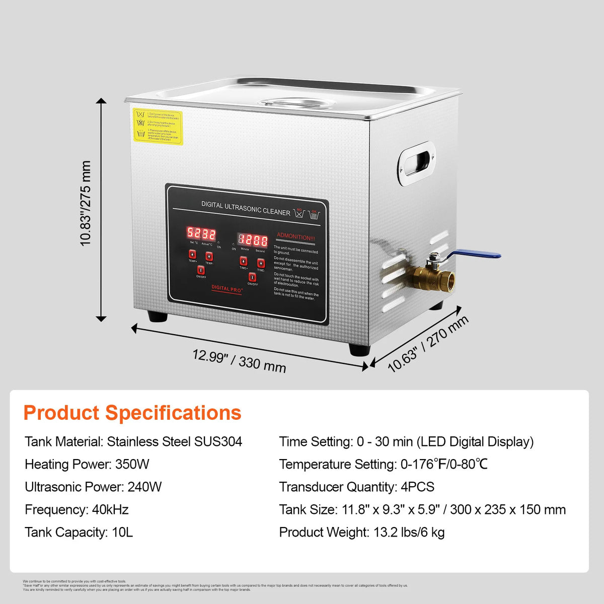SucceBuy Stainless Steel Ultrasonic Cleaner With Digital Display