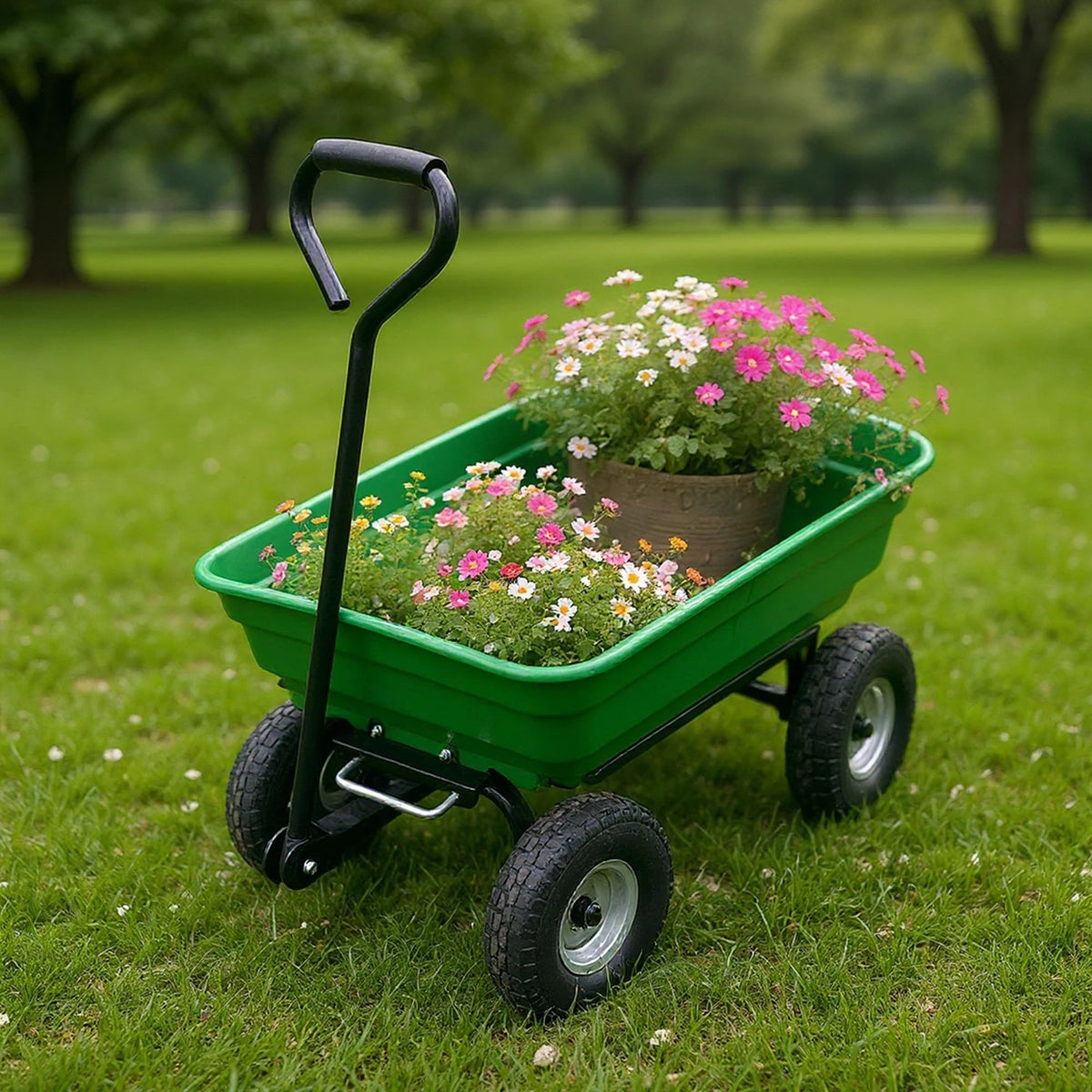 HiMISS Heavy Duty 4 Wheel Garden Dump Cart Poly Bed