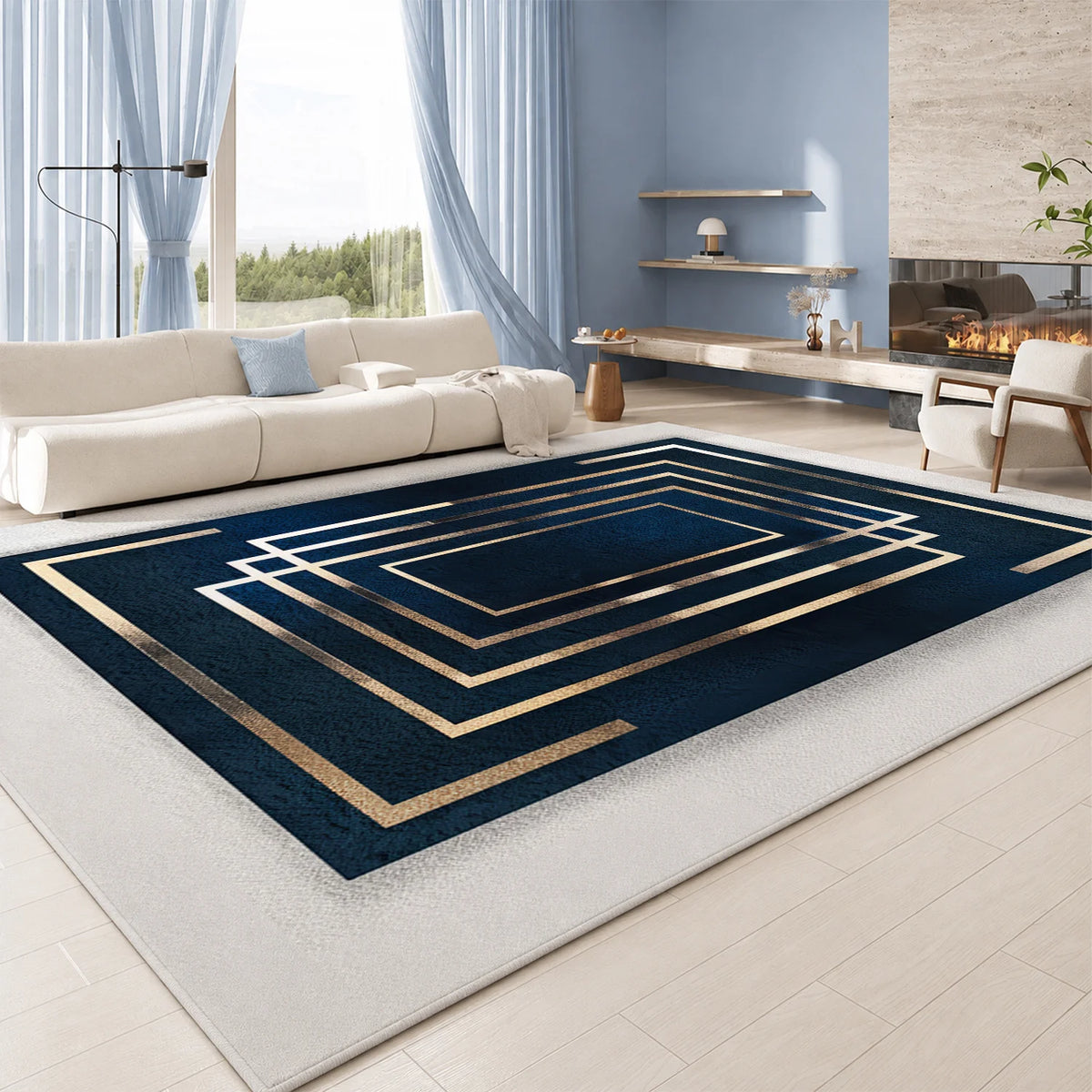 Velvet Geometric Area Rug With Non Slip Machine Washable Backing