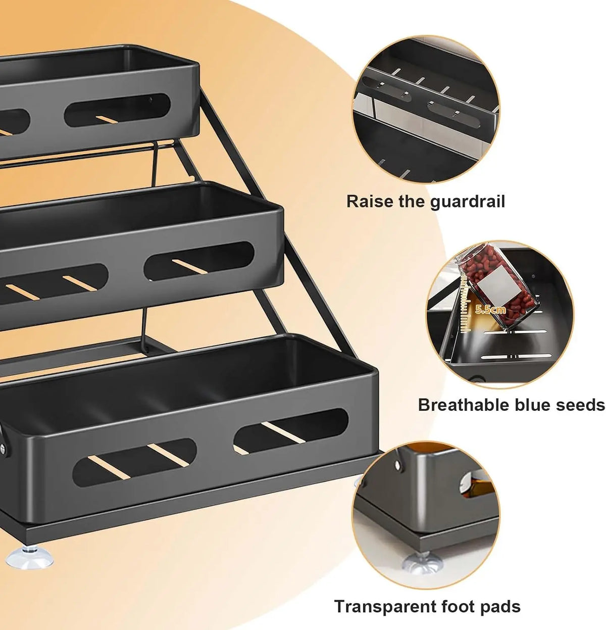 Garvee 3-Tier Foldable Spice Rack With Suction Cups Cabinet