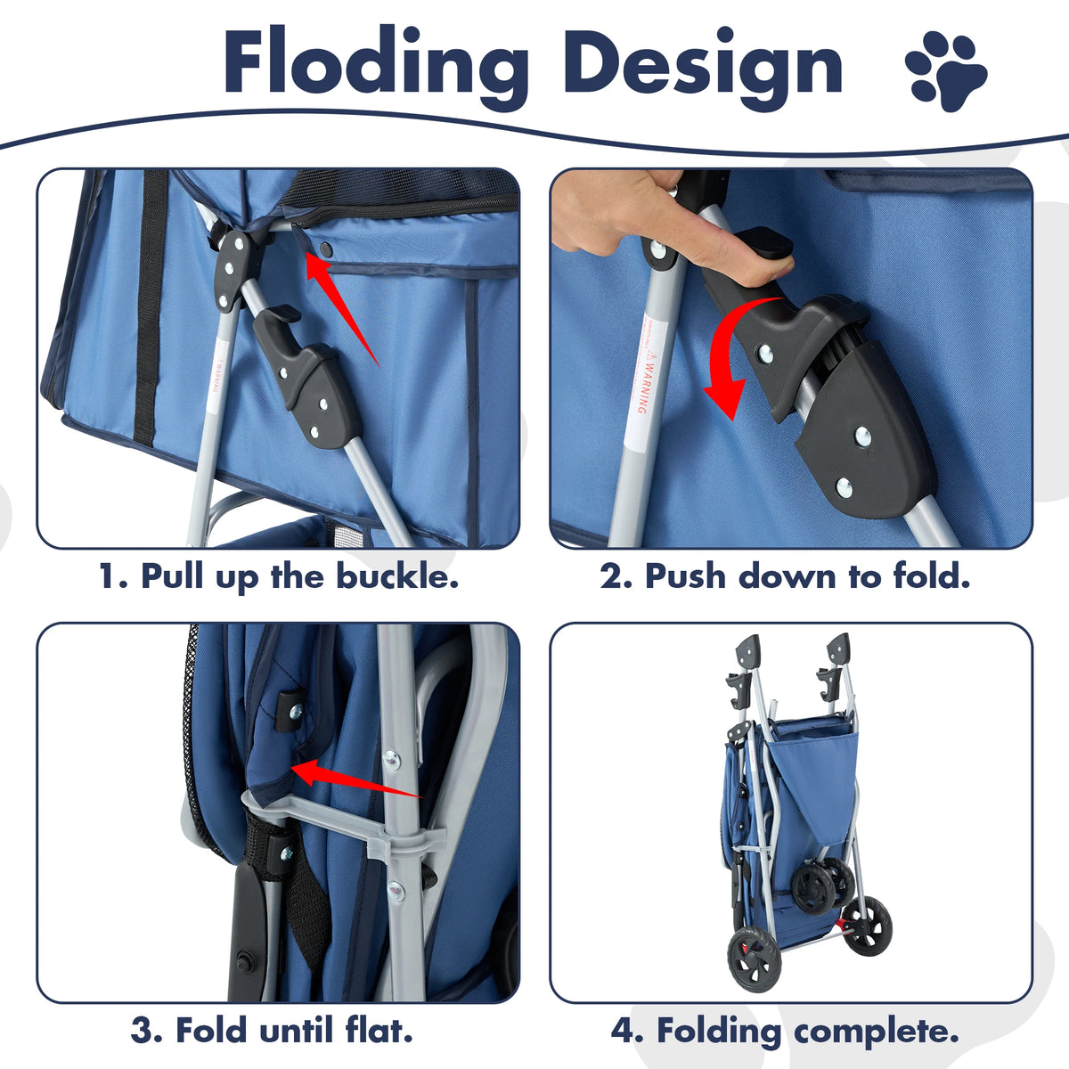 Dumos Foldable 3 Wheel Pet Stroller With Mesh Window Basket
