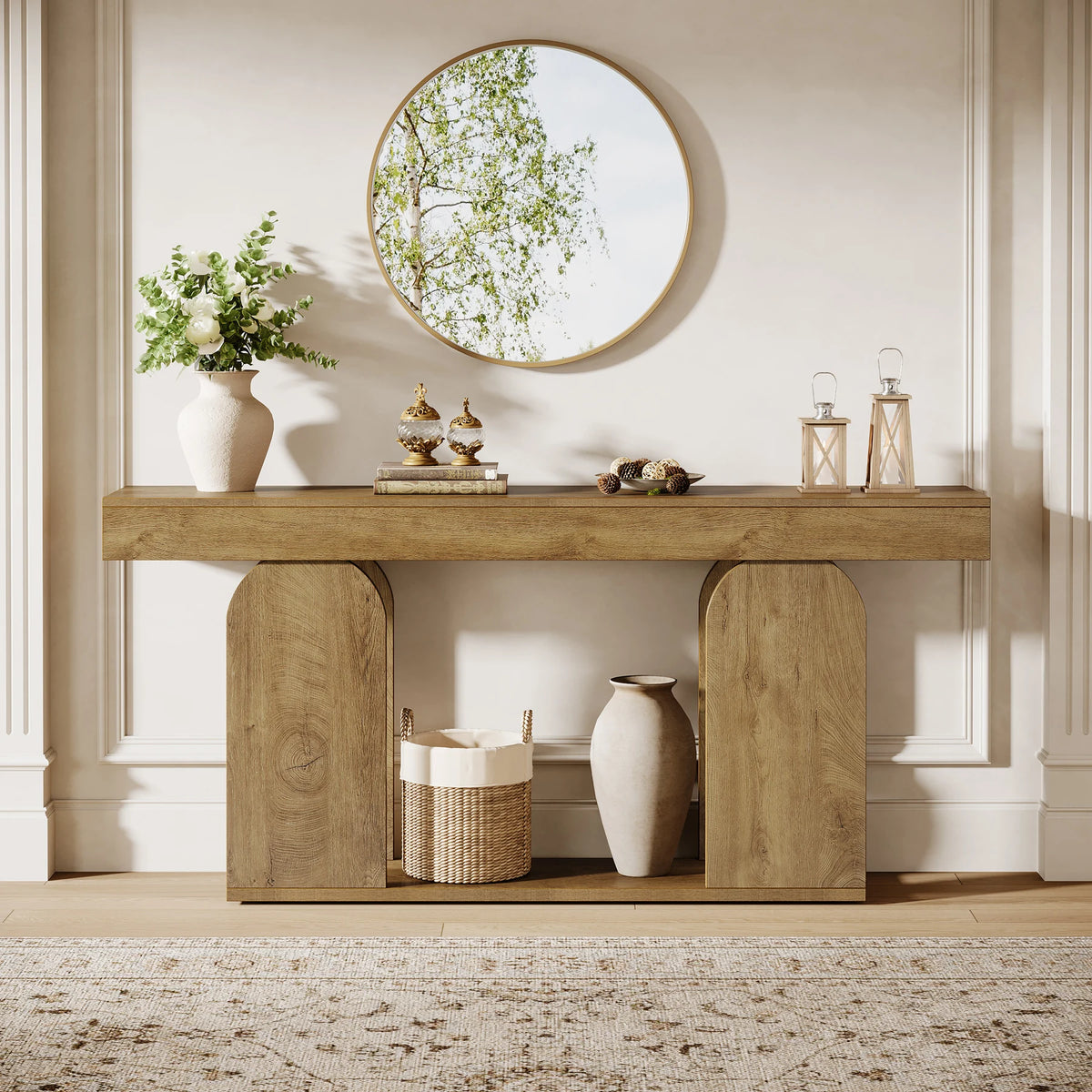 Tribesigns Farmhouse Wood Console Table With Double Tier U Base