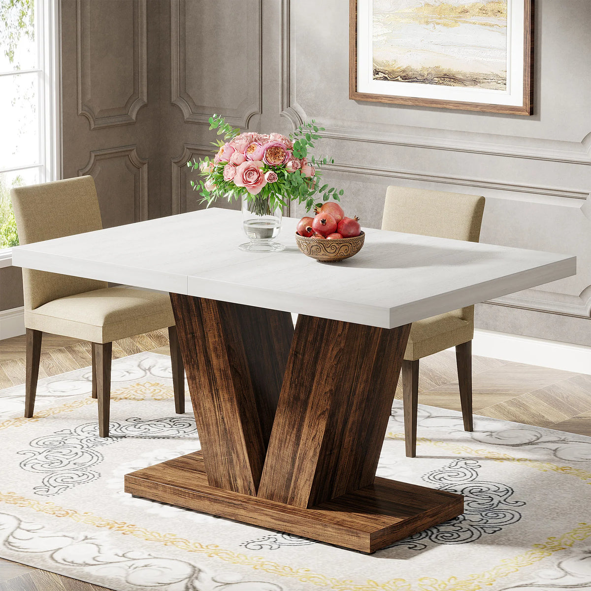 Tribesigns Heavy Duty Pedestal Farmhouse Wooden Dining Table