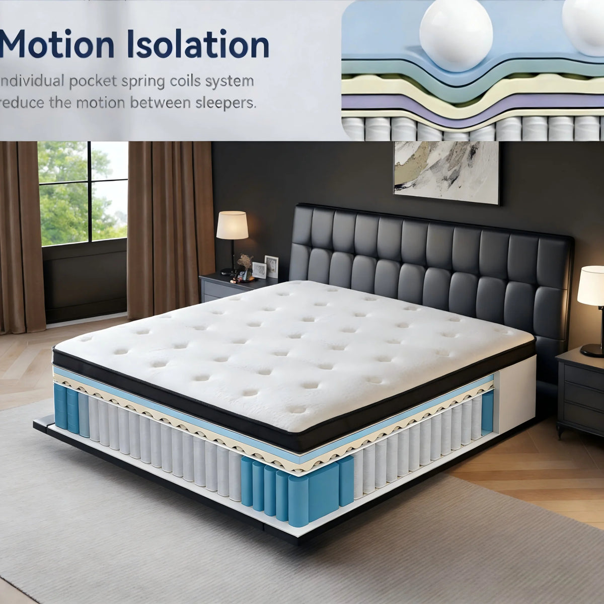 Premium Hybrid Mattress With Individual Pocket Springs For Pressure Relief