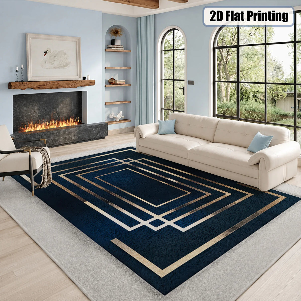 Velvet Geometric Area Rug With Non Slip Machine Washable Backing