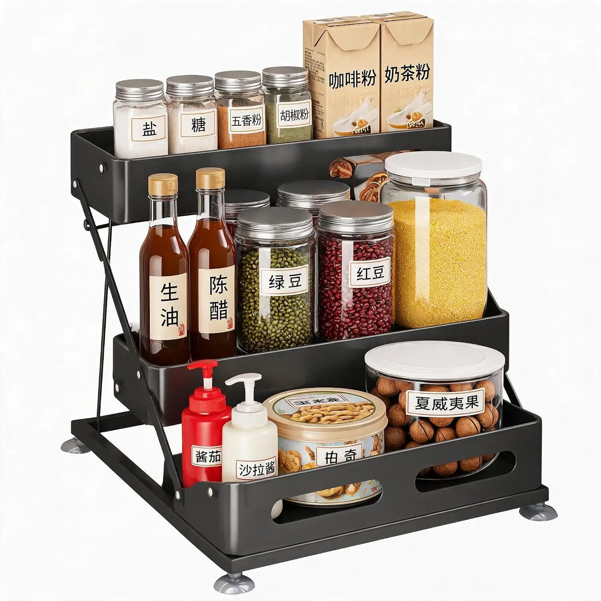Garvee 3-Tier Foldable Spice Rack With Suction Cups Cabinet