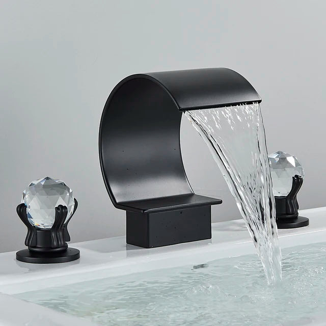 Dfrkjhre Deck Mounted Waterfall Basin Faucet With Crystal Handles