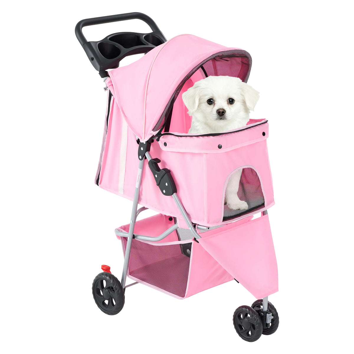 Dumos Foldable 3 Wheel Pet Stroller With Mesh Window Basket