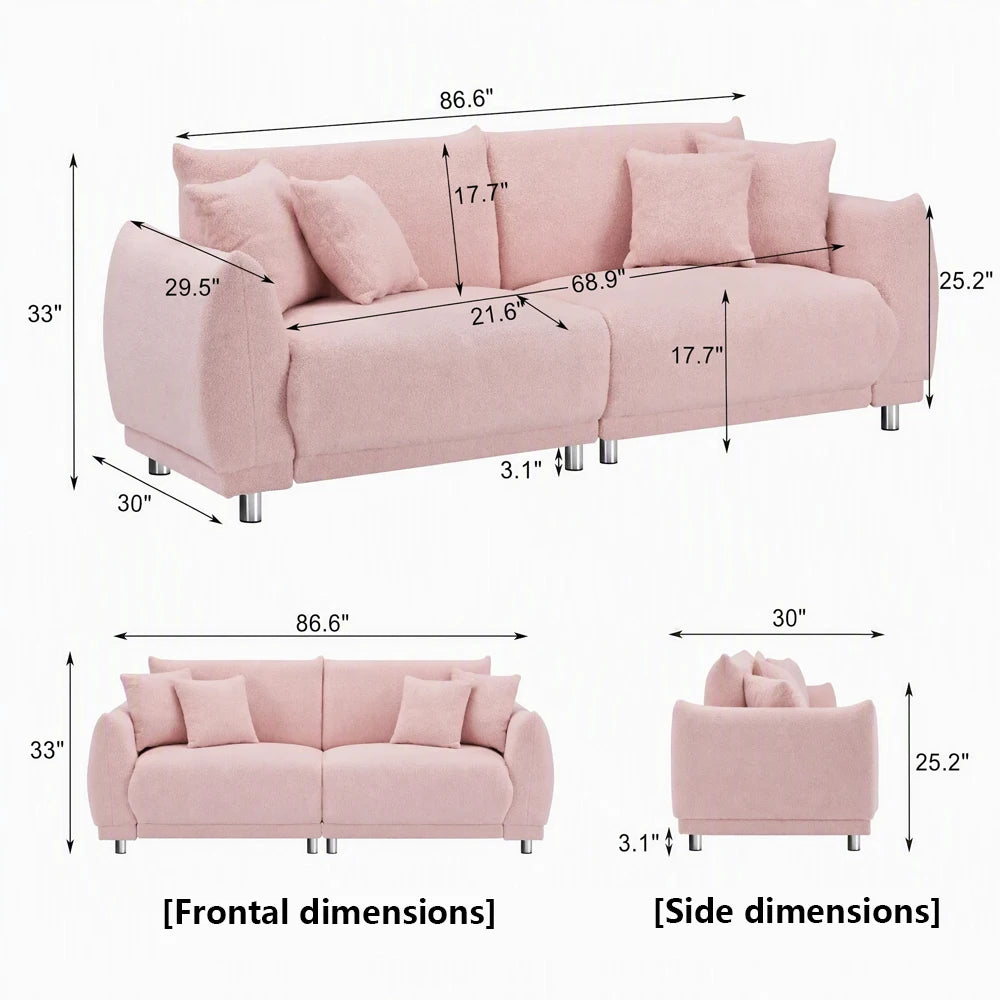 Modern Teddy Fleece Loveseat With Four Plush Throw Pillows