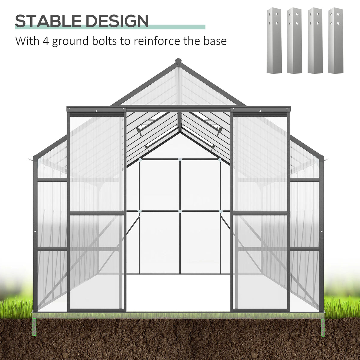 Outsunny Polycarbonate Garden Greenhouse Kit With Sliding Door
