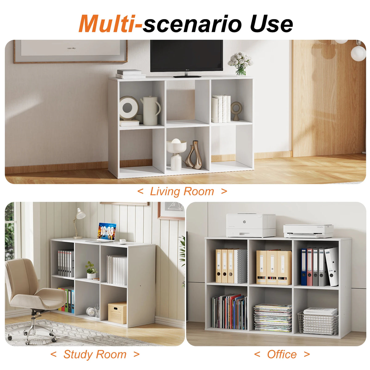 MCQ 6-Tier Wooden Bookcase With Removable Panels For Living Room