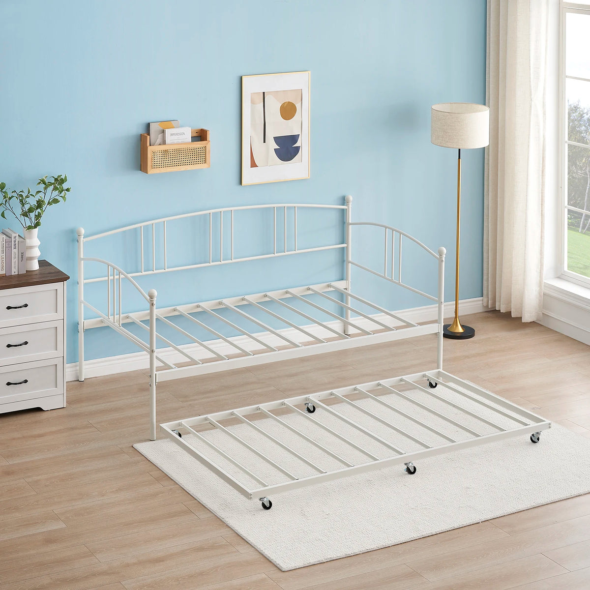 Gaomon Classic Metal Daybed With Trundle And Steel Slat Support