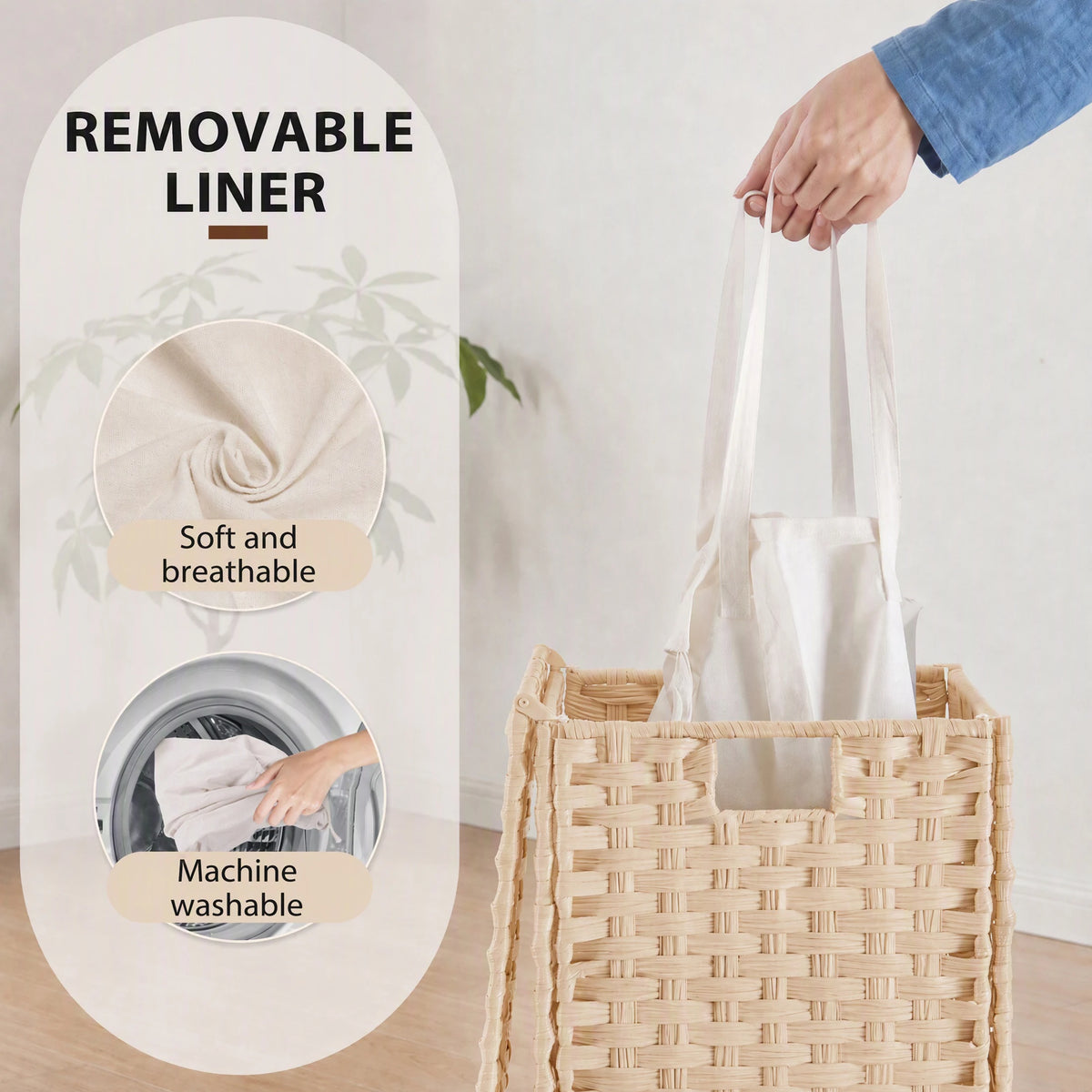 Foldable Wicker Laundry Basket With Lid And Steel Frame