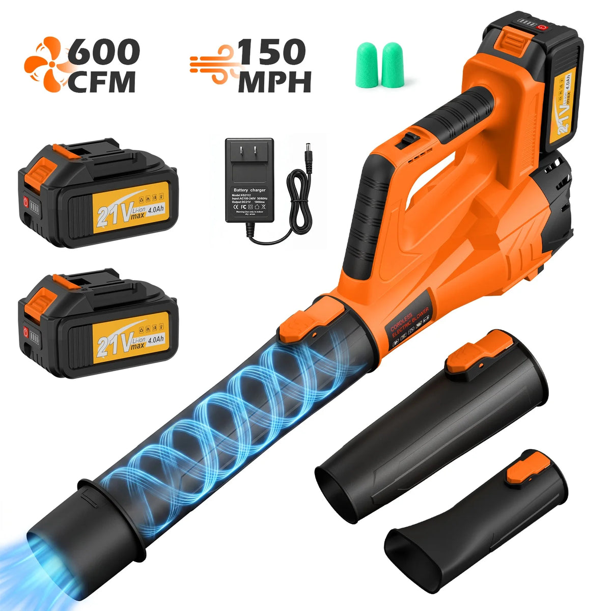 Cordless Electric Leaf Blower With Brushless Motor And Dual Batteries