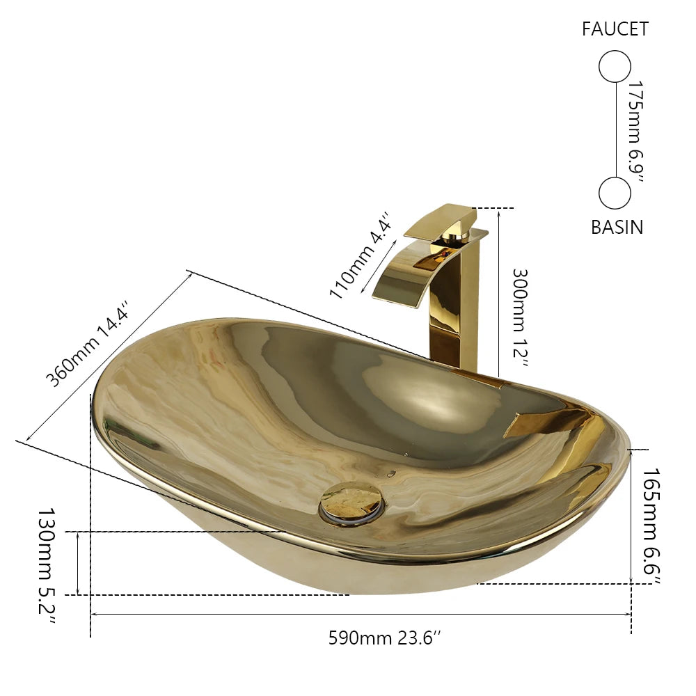 Kemaidi Ceramic Vessel Bathroom Sink With Faucet Set