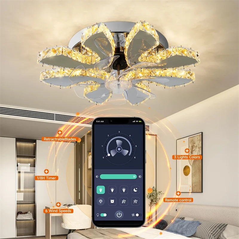 GreeLustr LED Ceiling Fan With Remote Control And Retractable Blades