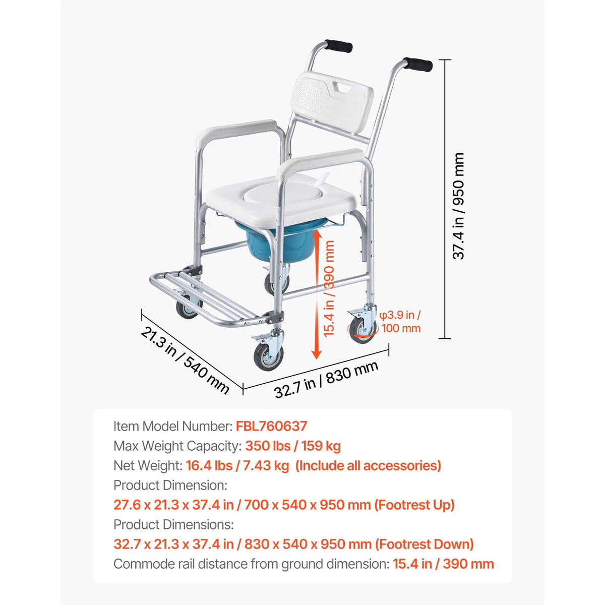 SucceBuy Portable Bedside Commode Chair With Padded Seat And Backrest