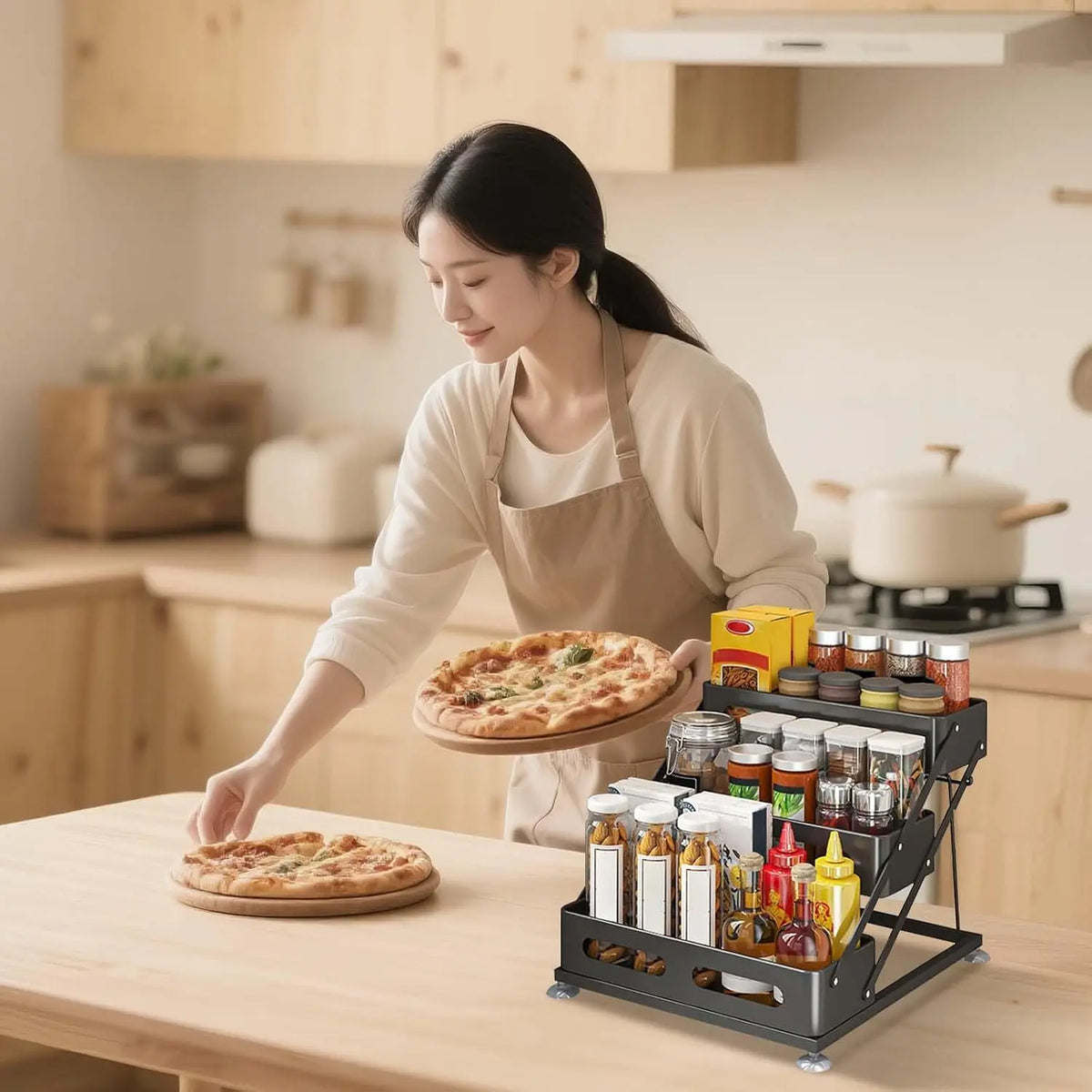 Garvee 3-Tier Foldable Spice Rack With Suction Cups Cabinet