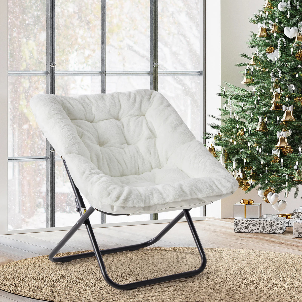 JHK Folding Saucer Chair With Padded Seat And Metal Frame