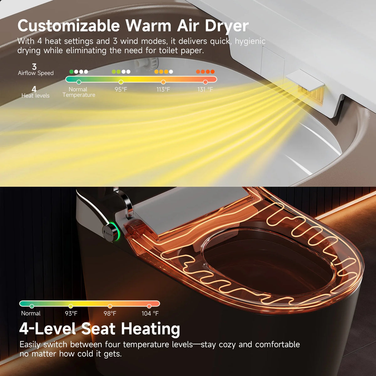 Wansid Smart Tankless Dual Flush Toilet With Heated Bidet Seat