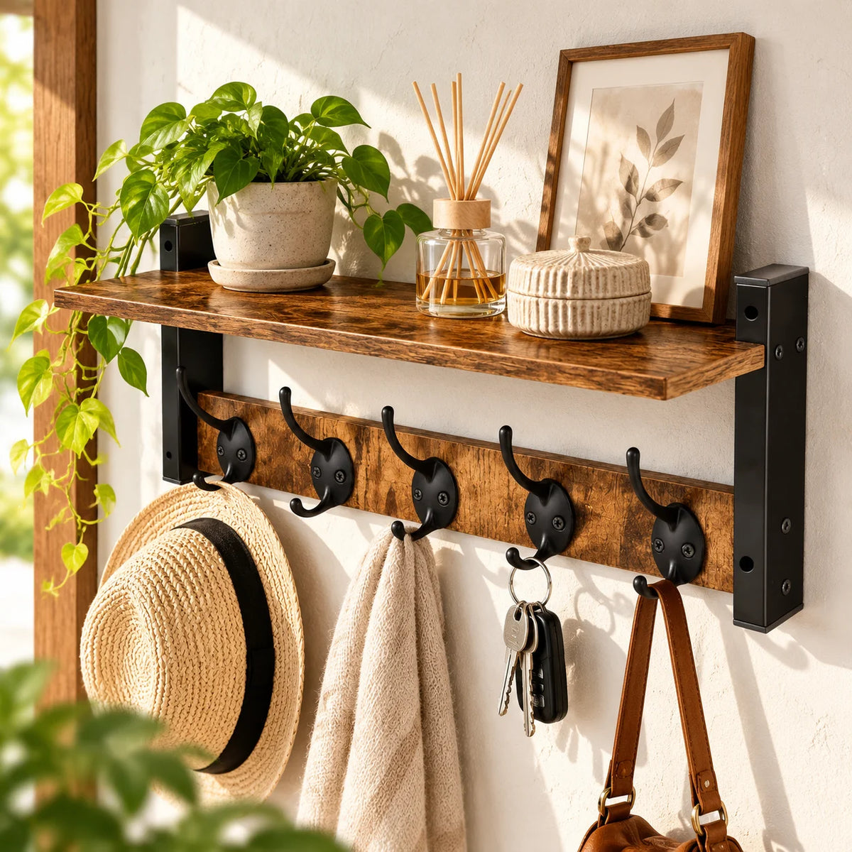 Wall Mounted Storage Rack With Mounting Hardware For Home Organization