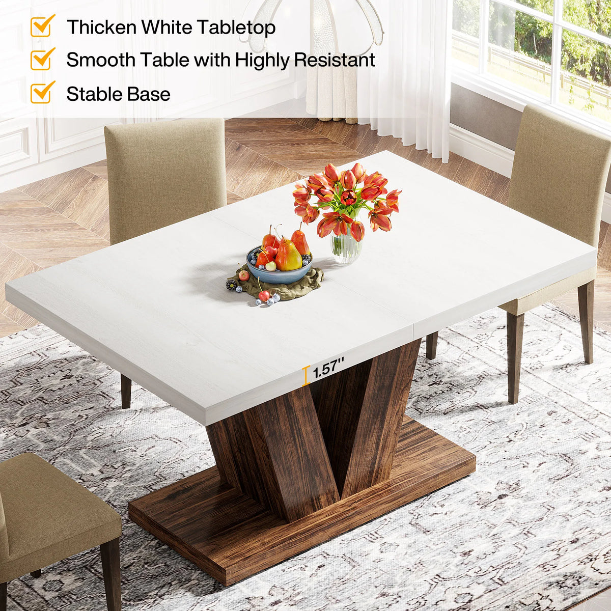 Tribesigns Heavy Duty Pedestal Farmhouse Wooden Dining Table