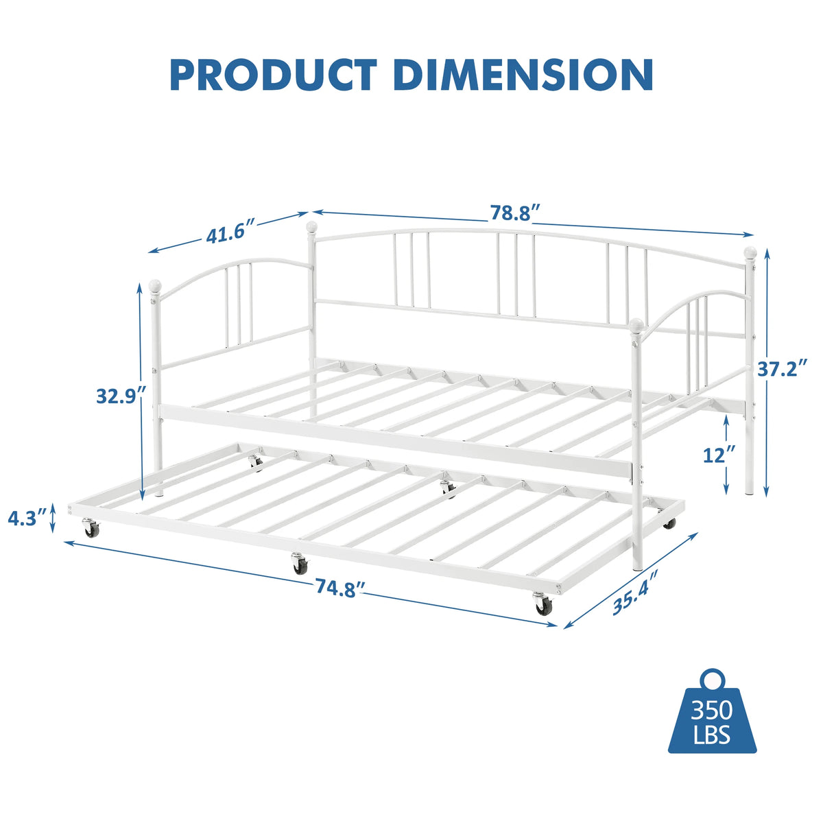 Gaomon Classic Metal Daybed With Trundle And Steel Slat Support