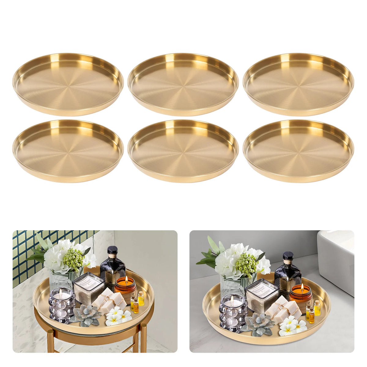 Bymaocar Round Stainless Steel Serving Trays For Home Decor