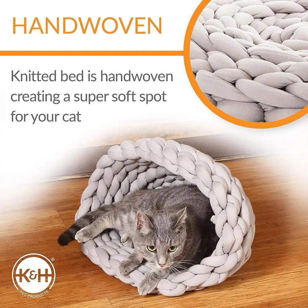 Handwoven Knitted Cat Pet Bed Round Tube Shaped Comfort Sleeping