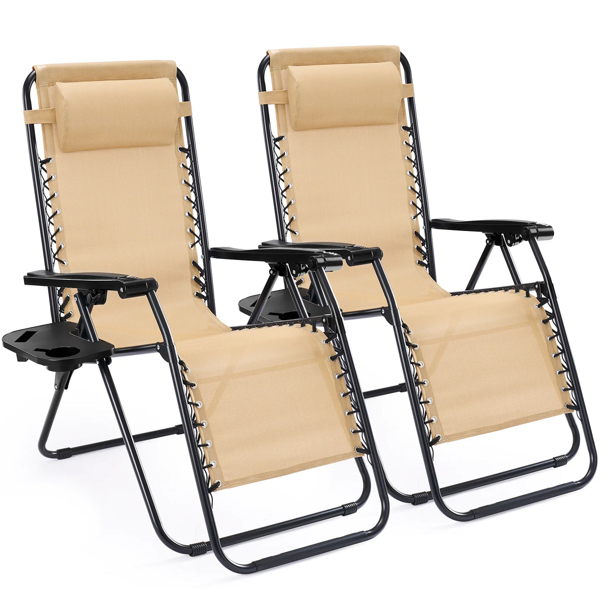 JHK Zero Gravity Recliner Set 2 Outdoor Lounge Cup Holder