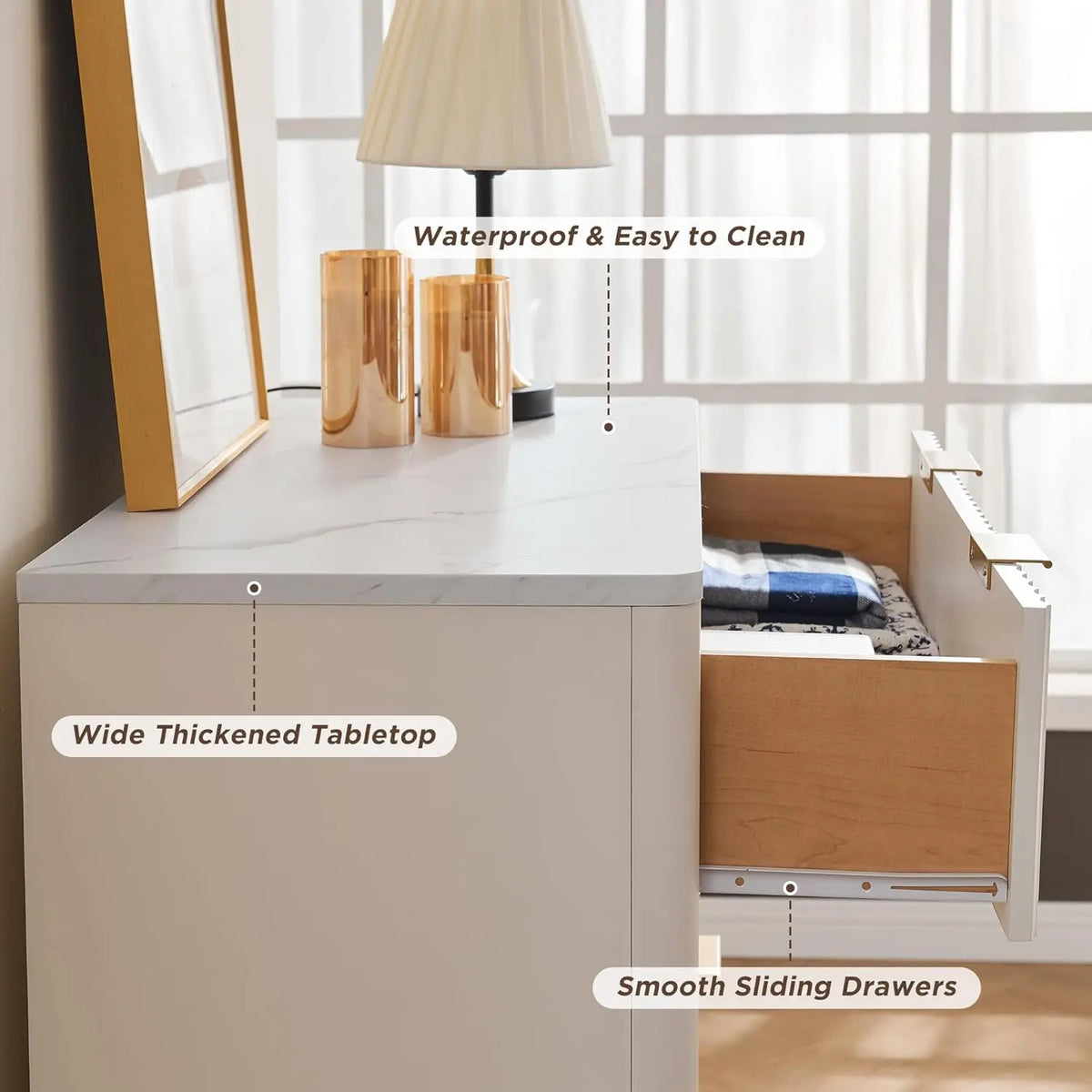 Modern Fluted Five Drawer Wooden Dresser With Wide Top Storage
