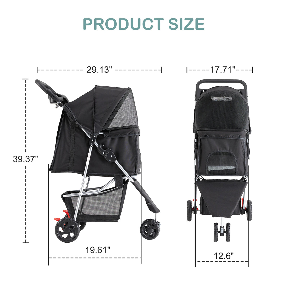 Dumos Foldable 3 Wheel Pet Stroller With Mesh Window Basket