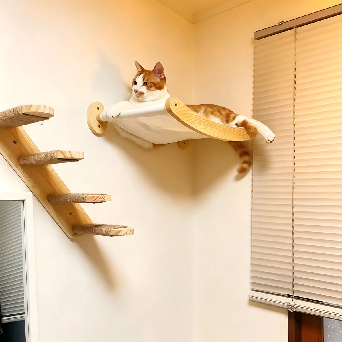 CWV Wall Mounted Cat Hammock And Sisal Rope Scratching Shelf