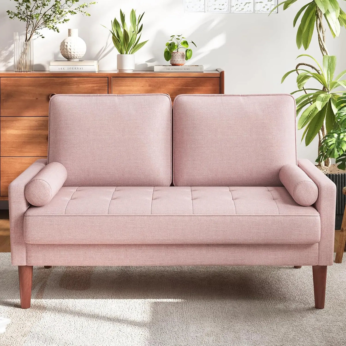 Mid Century Modern Loveseat Sofa Solid Wood Legs Velvet Upholstery