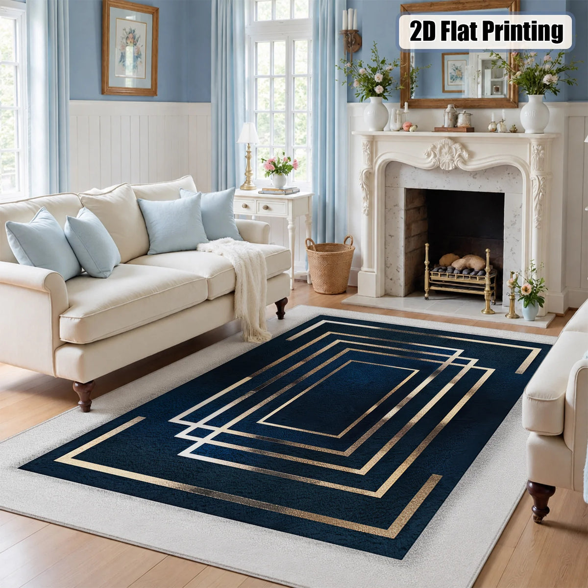 Velvet Geometric Area Rug With Non Slip Machine Washable Backing