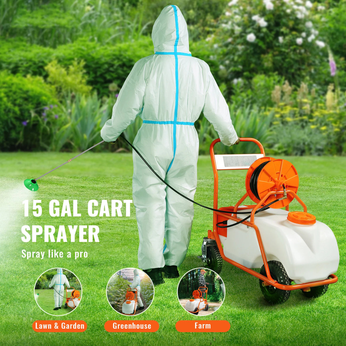 SucceBuy Battery Powered 15 Gal Garden Weed Sprayer Wheeled Cart