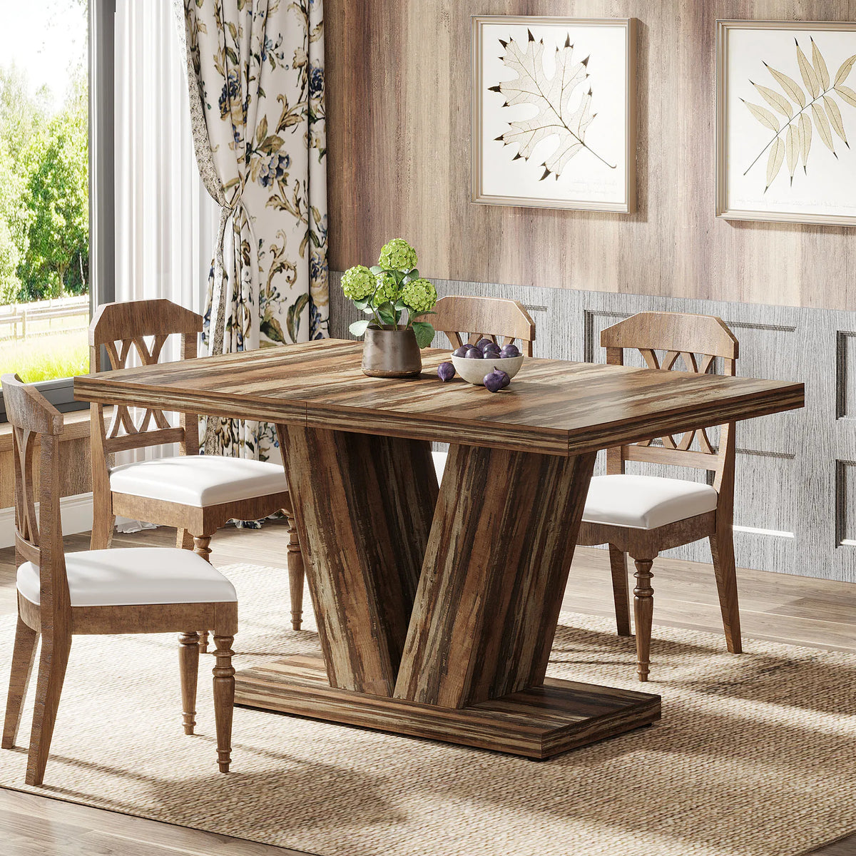 Tribesigns Heavy Duty Pedestal Farmhouse Wooden Dining Table