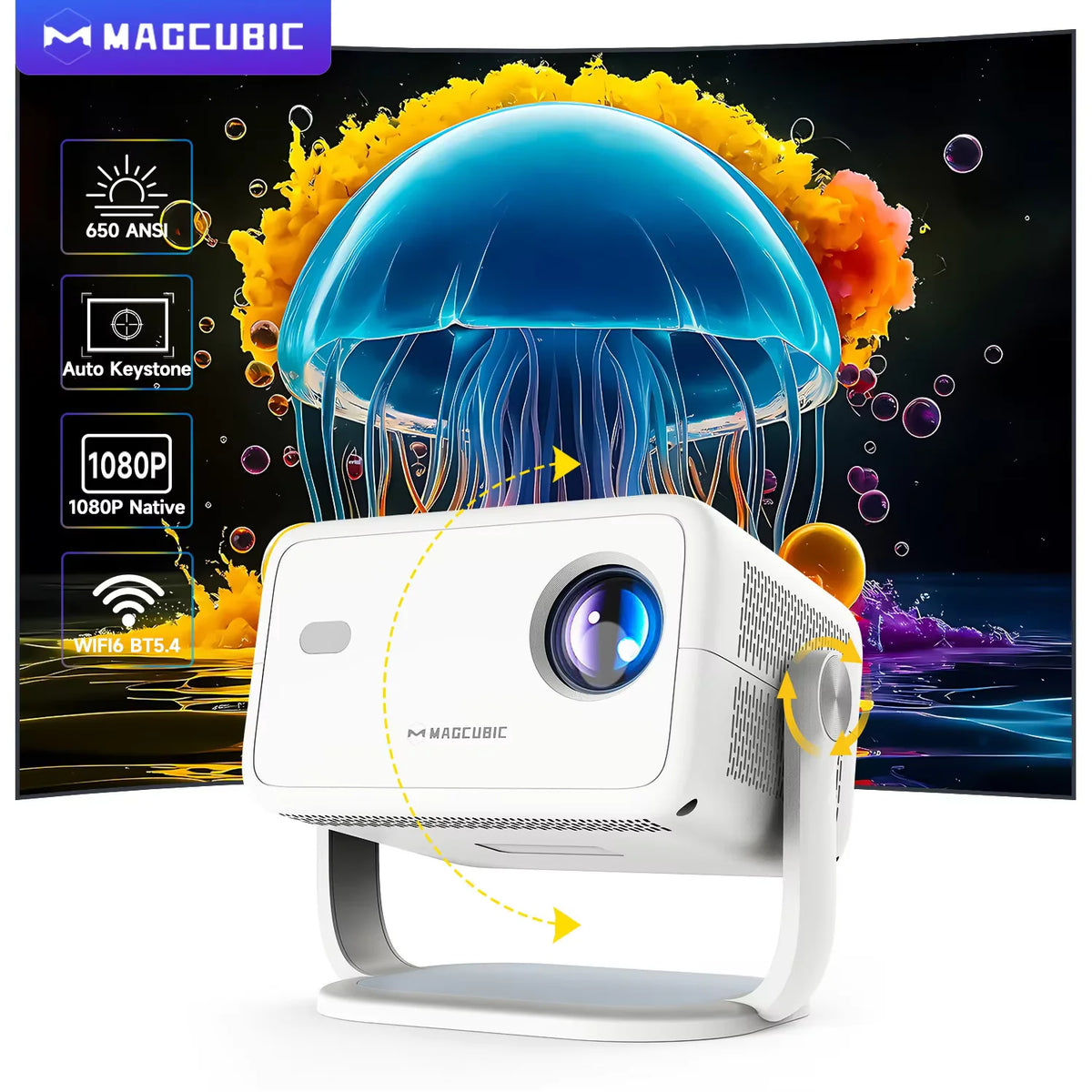Magcubic Native 1080P Projector With Android 14 Auto Keystone Focus