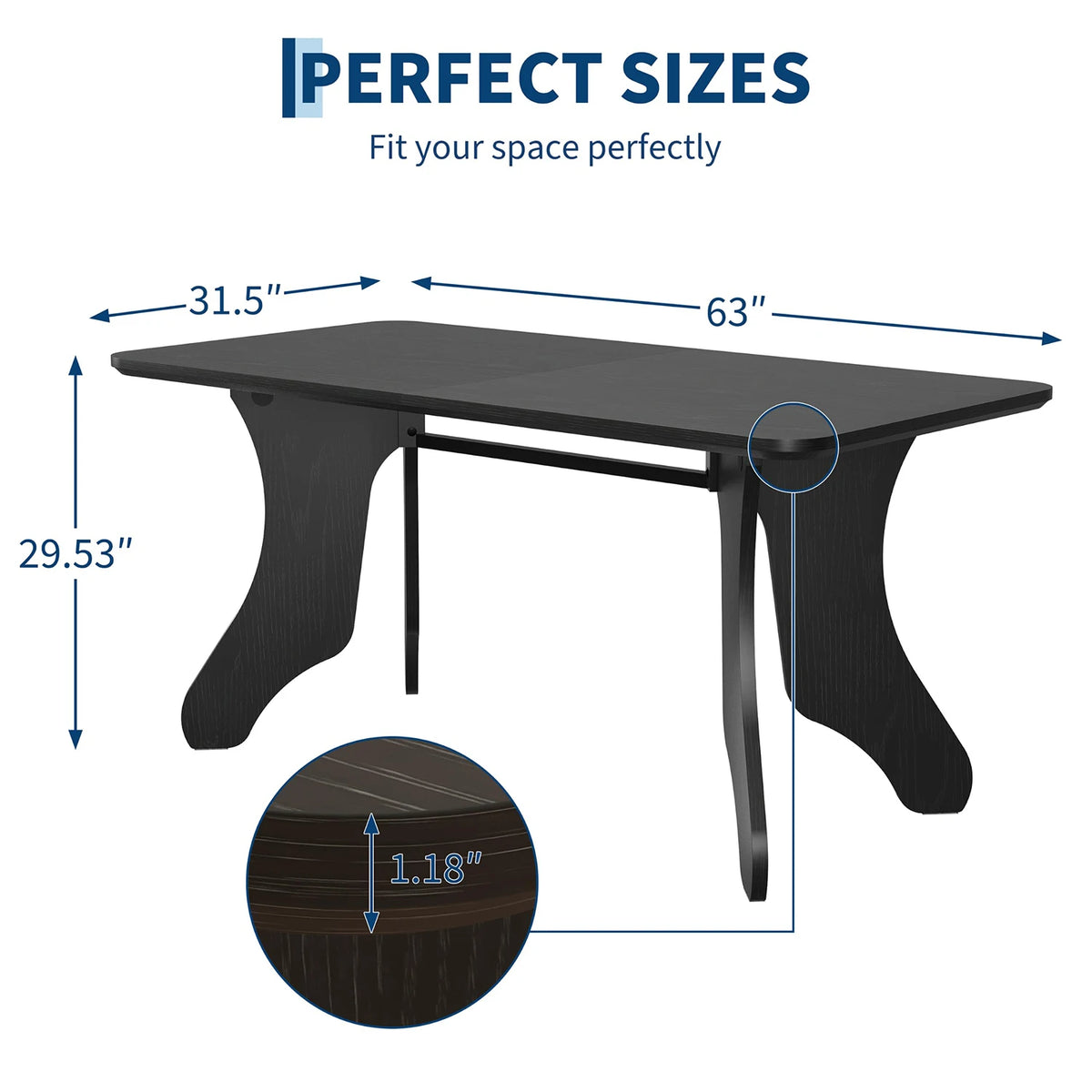 HiMISS Modern Rectangular Wood Dining Table With Antler Style Legs
