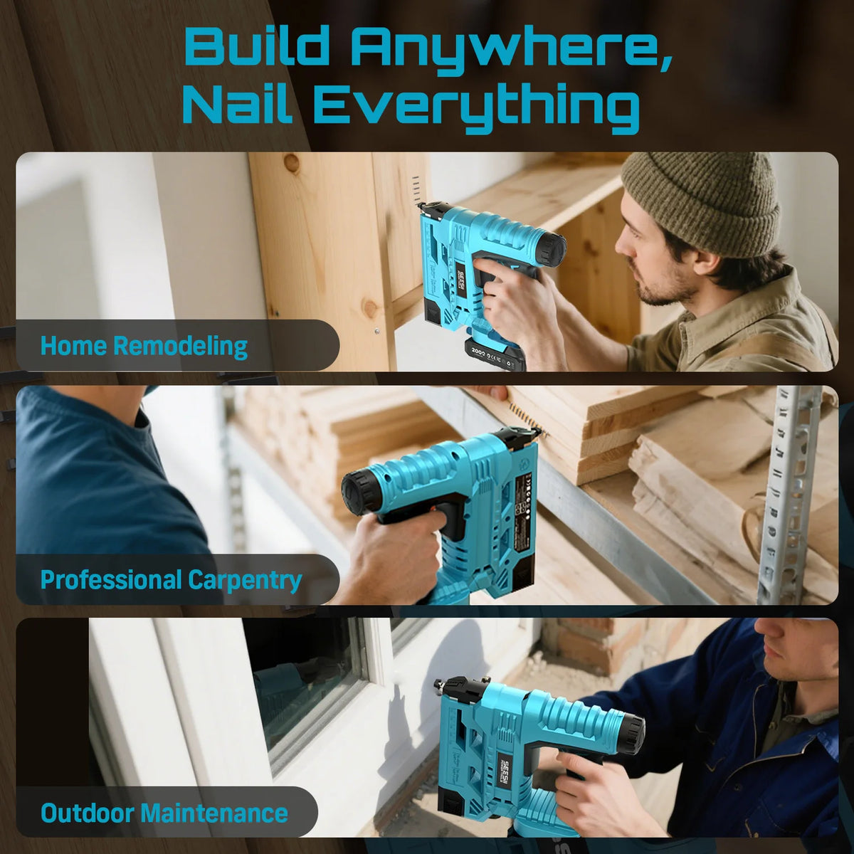 Seesii Cordless Brad Nailer 18 Gauge With Battery Kit
