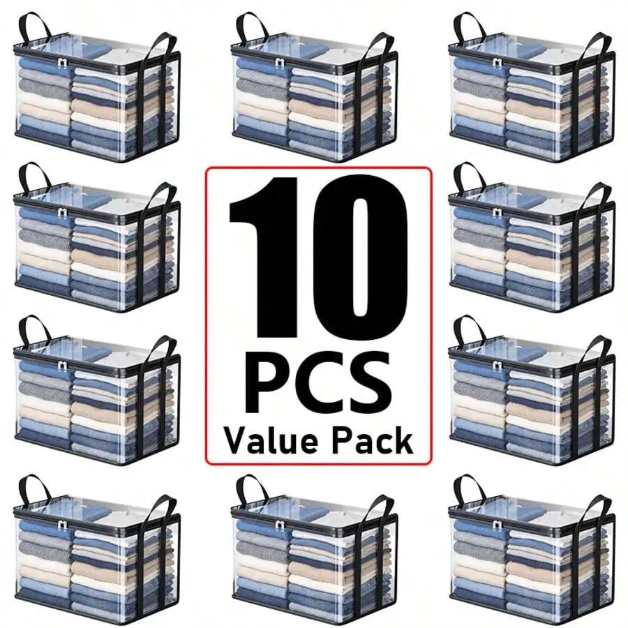 10pcs PVC Foldable Storage Bags With Zippers And Handles